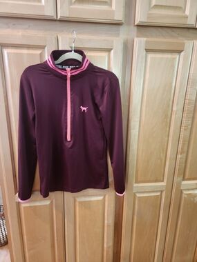 PINK Victoria's Secret Maroon Pullover with Pink Trim
